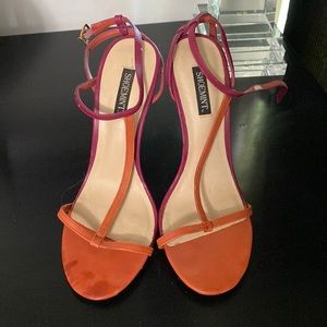 Orange and pink strappy heels